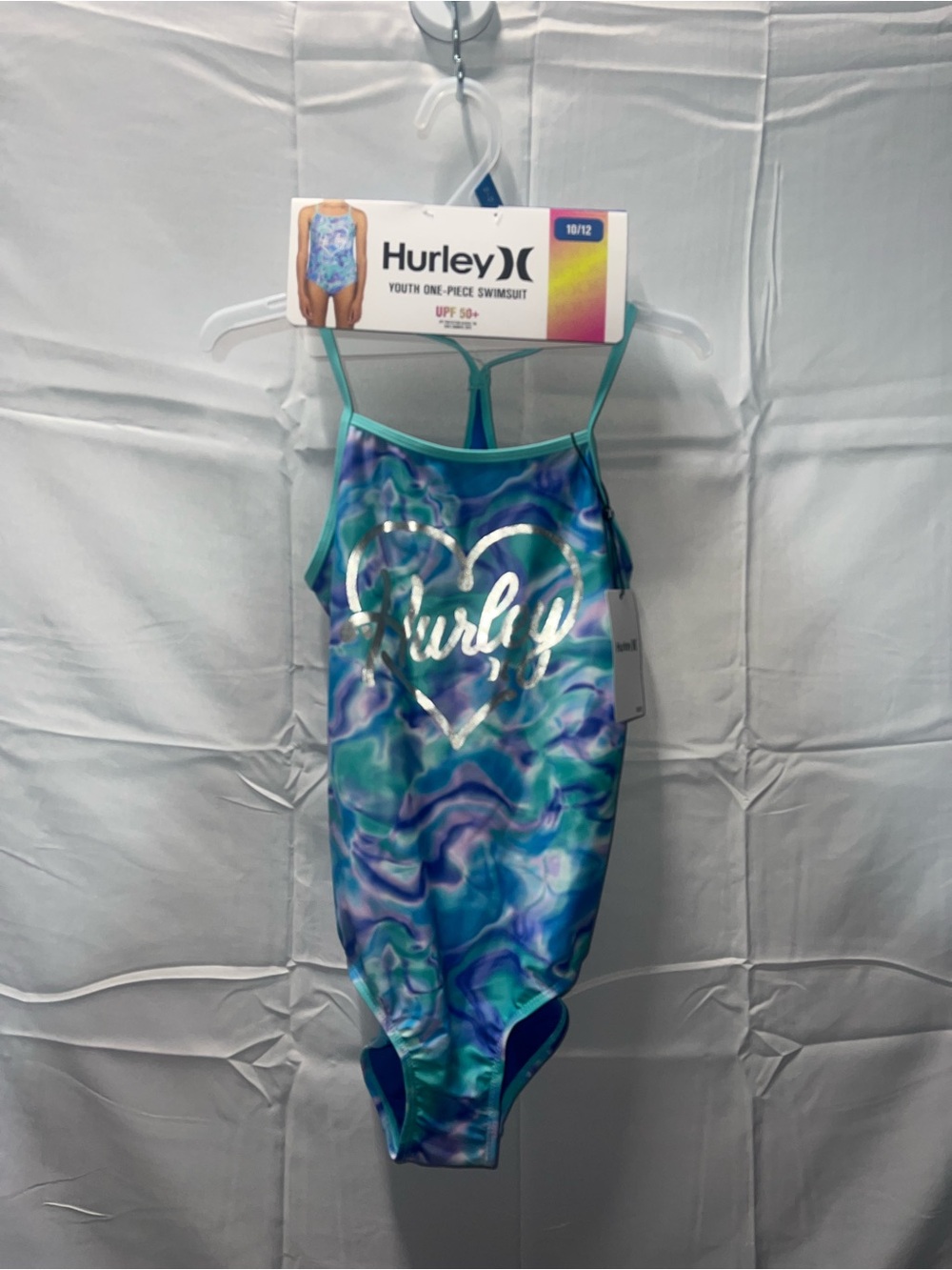 Hurley Girls One-Piece Swimsuit in Aurora Green and Blue Marble